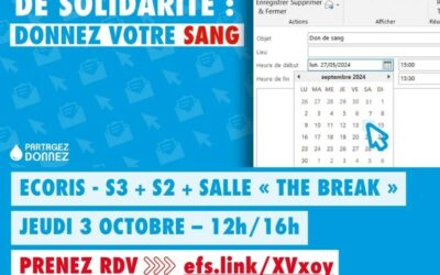 Prochain don du sang chez Ecoris le 3 octobre